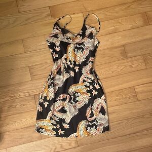 Urban Outfitters Black Dragon Print Mallory Cowl Neck Mini Dress